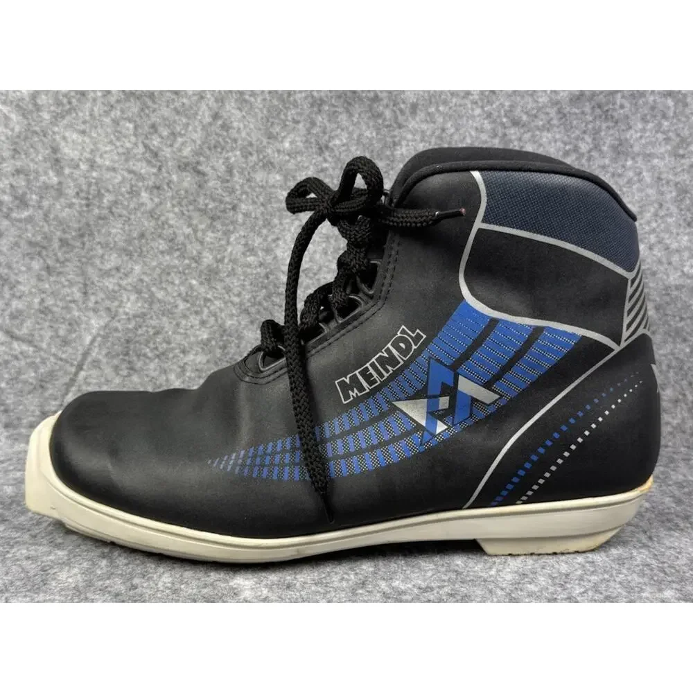 Vintage Meindl Cross Country Ski Boots Black Blue Lace Up Nordic Touring
